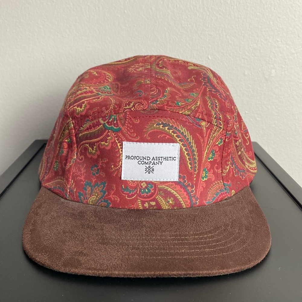 Profound Aesthetic Company Paisley print 5 panel hat with leather buckle strap